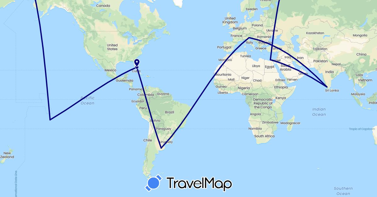 TravelMap itinerary: driving in Argentina, Egypt, France, India, Italy, United States (Africa, Asia, Europe, North America, South America)